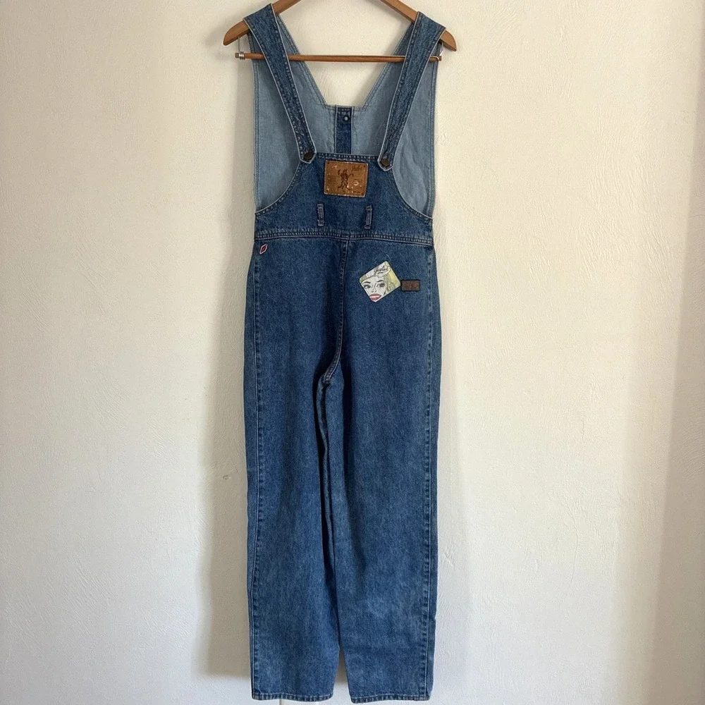 Vtg 80s Gasoline Jean Overalls Size Small Juniors Patches Denim  Boho Festival - Picture 8 of 14